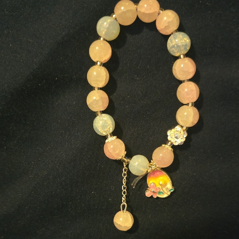 Charming Pastel Glass Bracelet w/Floral Charm